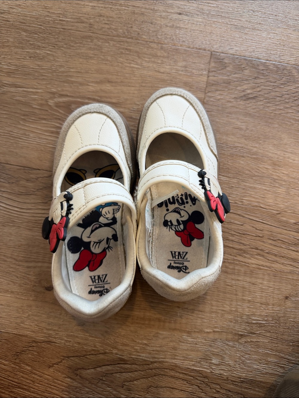 Zara Cream Minnie Mouse Mary Jane Sneakers with Red Bows
